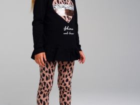 Комплект трикотажный для девочек: фуфайка (футболка с длинными рукавами), брюки (легинсы)