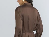 Блузка из сатина с поясом, Коричневый