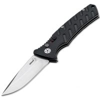 Автоматический нож Boker Plus Strike Spearpoint, сталь AUS-8, рукоять алюминий, черный, тактический выкидной нож