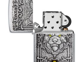 Зажигалка ZIPPO Wolf Emblem с покрытием Brushed Chrome, латунь/сталь, серебристая, 36x13x57 мм