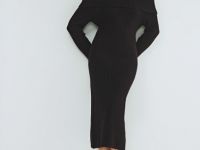 Вязаное платье с открытыми плечами, Черный