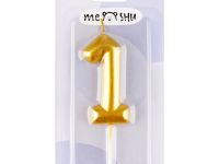 Свеча для торта с держателем MESHU "Цифра 1", 6 см, золотая, блистер