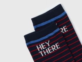 Высокие носки в полоску с надписью, Синий