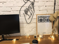 Настенное панно УТРО в стиле лайн арт, Размер 59х31 см, цвет черный