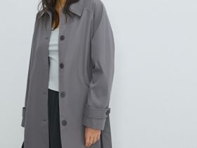 Однобортный длинный плащ, Серый