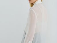 Блузка из жатого шифона с галстуком, Белый