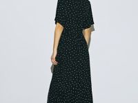 Платье в горох с запахом на завязках, Черный