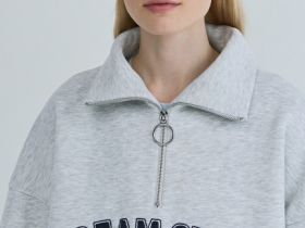 Толстовка с принтом и воротником на молнии, Серый