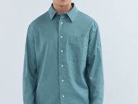 Рубашка изо льна и хлопка с карманом, Зеленый