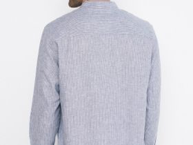 Рубашка из смесового льна с воротником мао, Синий