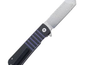 Складной нож Bestech Titan, сталь дамаск, рукоять черно-синяя G10/карбон