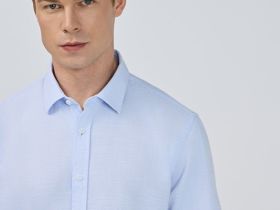 Рубашка из структурной ткани, Голубой