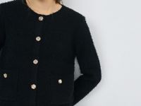 Укороченный кардиган из махровой пряжи, Черный