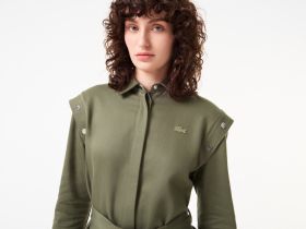 Женское платье Lacoste свободного кроя с поясом и длинным рукавом