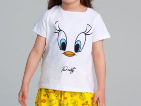 Комплект трикотажный для девочек: фуфайка (футболка), шорты