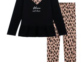 Комплект трикотажный для девочек: фуфайка (футболка с длинными рукавми), брюки (легинсы)