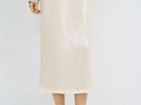 Прямая юбка с пайетками, Бежевый