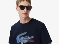 Мужская Футболка Lacoste из плотного хлопка с рисунком крокодила