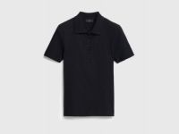 Поло в рубчик с коротким рукавом, Черный