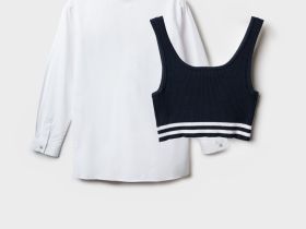 Комплект для девочек: блузка текстильная, жилет трикотажный