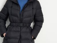 Пуховое полупальто с поясом приталенного силуэта