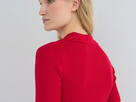 Джемпер поло в рубчик, Красный