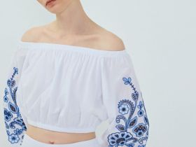 Укороченная блузка с открытыми плечами, Белый