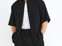 Рубашка из вискозы с коротким рукавом, Черный