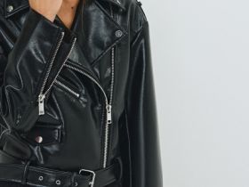 Короткая косуха из искусственной кожи, Черный