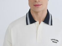 Поло из хлопка с принтом, Белый