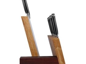 Подставка для ножей магнитная двухрядная Woodinhome KS018SMN, дуб/темное дерево
