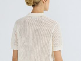 Джемпер поло из ажурной пряжи, Бежевый