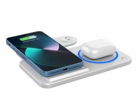 Беспроводное зарядное устройство WIWU Wireless Charger 15W 3 в 1 для iPhone/Apple Watch/AirPods складное (WI-W020) (белый)