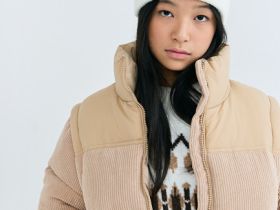 Вельветовая утеплённая куртка для девочек, Бежевый