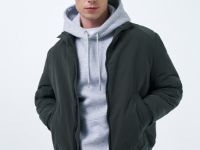 Утеплённый бомбер с воротником-стойкой, Зеленый