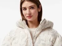 Женский короткий пуховик Lacoste с поясом и высоким воротом