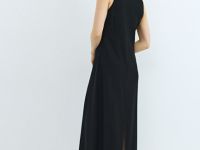 Платье А-силуэта из смесового льна, Черный