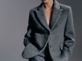 Однобортный жакет из натуральной шерсти, Серый