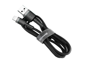 Кабель Baseus Cafule Cable 2.4A (USB) на (Lightning) (CALKLF-BG1) 100см тканевая оплётка (серый/черный)