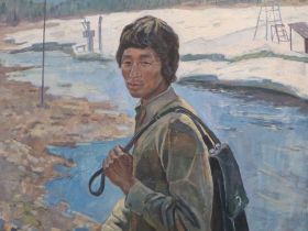 Живописец Федот Макаров подарил НХМ картины якутского снайпера и охотника