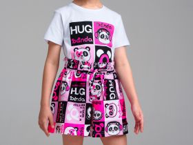 Комплект трикотажный для девочек: фуфайка (футболка), юбка-шорты