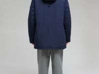 Пуховое полупальто с накладными карманами и капюшоном