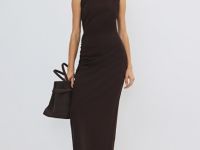 Трикотажное платье со сборками, Коричневый