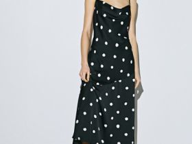Платье-комбинация в горох, Черный