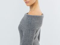 Вязаное платье с открытыми плечами, Серый