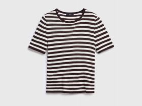 Джемпер в полоску с коротким рукавом, Коричневый