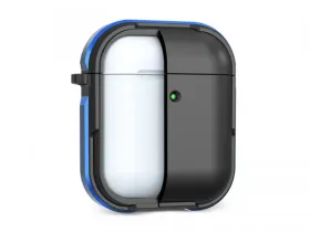 Чехол WiWU Defense Armor для AirPods 2 противоударный с карабином (черный/синий бампер)