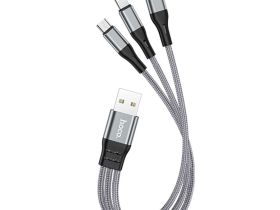Кабель Hoco X47 (USB) 3 в 1 Lightning/Micro USB/Type-C 25см 2.4A (серый)