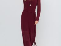 Вязаное платье с поясом, Фиолетовый