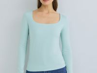 Лонгслив с квадратным вырезом, Зеленый